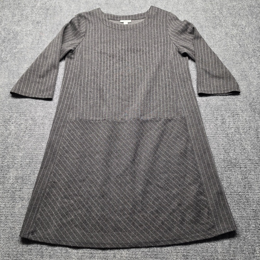 J Jill Ponte Dress Womens Small Petite Gray Pinstripe 3/4 Sleeve Career Business
